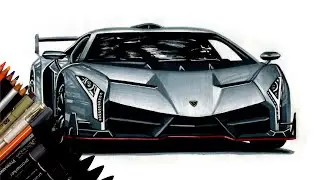 Realistic Car Drawing - Lamborghini Veneno - Time Lapse - Drawing Ideas
