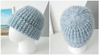 Warm and soft crochet hat. Knitted mohair hat