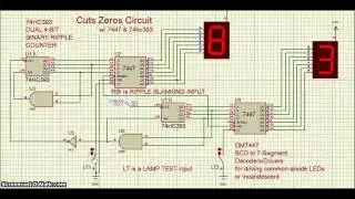 Proteus - IC 7447 + IC 74HC393 - Cuts Zeros Circuit