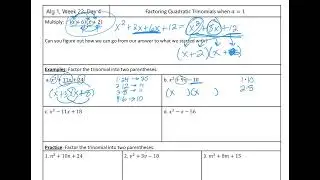 Factoring Quadratic Trinomials When a = 1