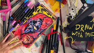 Realtime sketching DEADPOOL with crayons and acrylic markers