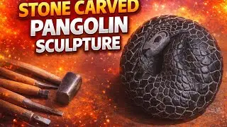 Carving pangolin on rock