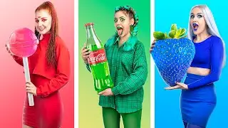 Kırmızı vs Yeşil vs Mavi Renk Meydan Okuması! 24 Saat Boyunca Her Şey Tek Renk