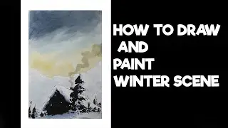 How to draw and paint Winter scene in line and wash watercolor by Nil Rocha