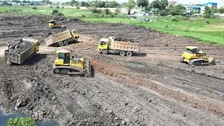 Huge Land Filling Up Technique Skills Bulldozer Operator Ever Lake Filling Up Process
