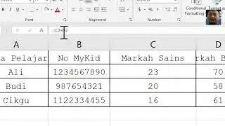 langkah 2 : Latihan MS Excel untuk mengira dan menganalisa keputusan peperiksaan : Persediaan Data