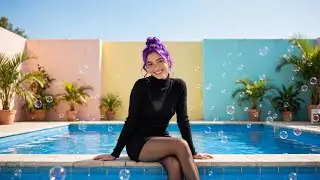 🫦 Black Dress & Pantyhose Pool💦Wet Look! 