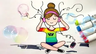 Как рисовать Девочку Tumblr ♥ Идеи для лд ♥ How to Draw a Girl Listening to music