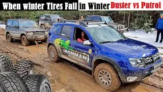 Winter tires FAILS in Winter versus AT and MT on Duster, Patrol Y60 and Pajero Mk2