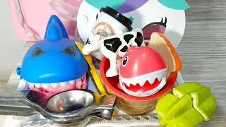 Asmr Sounds|Shark Bites cow, Ice Cream bowl, Bread, Unicorn Mask, Spoon, Baby Shark, Star Fruit.