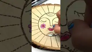 Wood slice art! Sun painting. #diycrafts #woodart #woodburning #watercolors