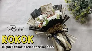 TUTORIAL BUKET ROKOK KADO UNTUK COWOK 10 PACK ROKOK SURYA 3 LEMBAR CELLOPHANE WRAPPING MANGKOK
