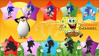 @13 Mencocokkan gambar SpongeBob, Pinguin (madagaskar), dan Sonic | menebak gambar siluet