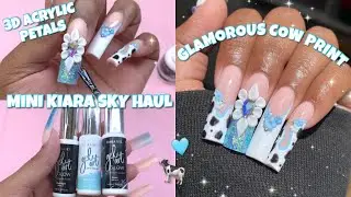 GLAM COW PRINT ACRYLIC NAILS + 3D ACRYLIC FLOWERS | MINI KIARA SKY NAIL HAUL | Beginner Nail Art