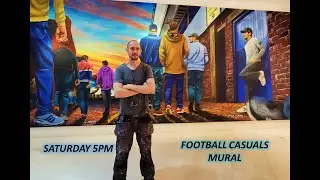 Football Casuals Mural, "Saturday 5pm". Painted by Paul Curtis for Liverpool's Walker Art Gallery
