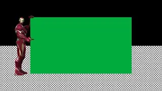 Iron Man pushing and pointing at an advertising green screen, Alpha Channel