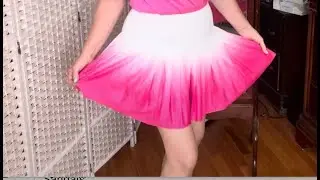 CHRISTINA’s Variety SHOW, 8/13/2024 MODEL, #422, ”Deep Pink & White Skort, Stockings and Sandals”