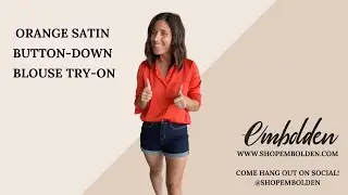 Orange Satin Button-Down Shirt Try-On