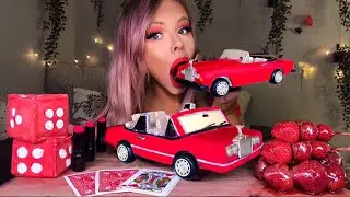 ASMR EDIBLE CAR, LIPSTICK, DICE, CARDS, TANGHULU STRAWBERRIES, MOCHI, MOST POPULAR ASMR RED FOOD 먹방
