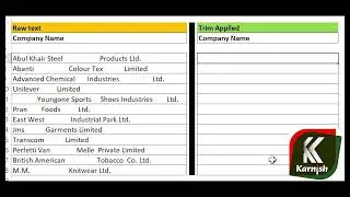 Data cleaning in excel (using trim)