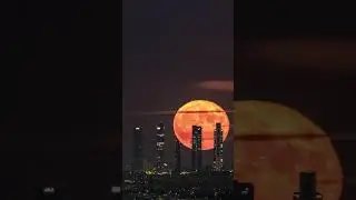 Luna Blu al Perigeo dietro le 5 Torri di Madrid