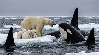 Killer Whales Surround a Polar Bear and Her Three Cubs | Full Documentary