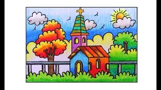 HOW TO DRAW CHURCH/EASY CHURCH DRAWING/CHURCH DRAWING/CHURCH SCENERY DRAWING/CHURCH COLOR DRAWING