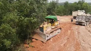 EP6| Update New Project With Komatsu Dozers And Dump Trucks Unloading New Landfill Area Process