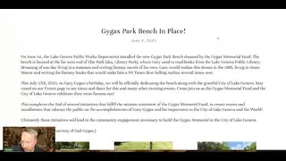 This is NOT the Gygax Memorial You Are Looking For - GMF Dedicates Gygax Bench in Lake Geneva