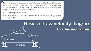 Lecture 11 | How to draw velocity diagram | Four bar linkage mechanism | Relative velocity method