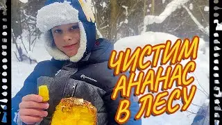 Чистим ананас голыми руками! Уроки выживания в суровых зимних условиях. #Shorts