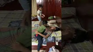 Head massage to mom by her sons !!