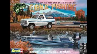 1980 Ford Bronco w/ Ranger 363V Bass Boat Yamaha 150 Outboard 1/24 Scale Model Kit Set Revell 17242