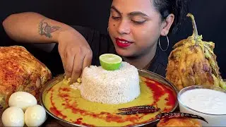 Eating Dal Chawal, Brinjal Pakora, Omelette | Mukbang | Big Bites | Indian Sweets Asmr | Asmr Eating