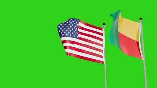United States and Benin Flags Waving Animation Together on Green Screen
