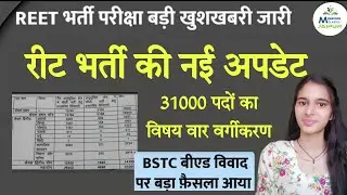 Reet News Today || 31000 पदों का विषय वाइज वर्गीकरण !  Reet level  level 1&2 total post subject wise
