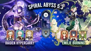Spiral Abyss 5.3 - C3 Raiden Hypercarry & C2 Emilie Burning | Genshin Impact