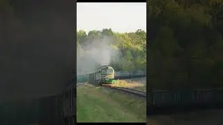 Train ascending in the setting sun