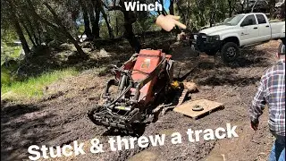 Mini skid steer Recovery! Absolute worst spot to throw a track!