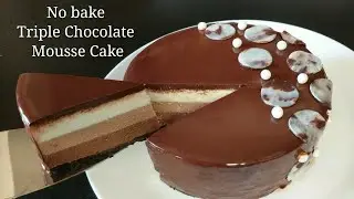 No Bake Triple Chocolate Mousse Cake (Simple mirror glaze)免烤三重巧克力慕斯蛋糕(簡易鏡面做法)