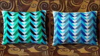 Tunisian crochet pillow with herringbone pattern. Part 1.