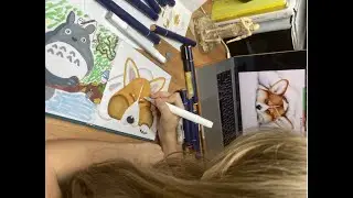 Марафон Юный художник. День1 Корги маркерами. Рисуем с Никой.