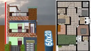 20x60 20by60 20X 60 House Plan design 3D