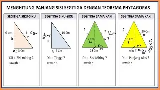 Mencari sisi miring segitiga siku siku dengan teorema phytagoras, segitiga sama kaki dan sama sisi