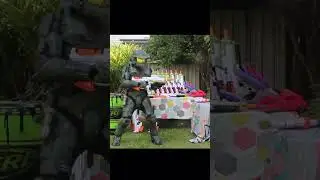 Master Chief firing Nerf MA40 dart blaster