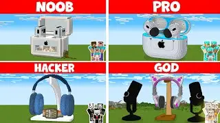 Minecraft NOOB vs PRO vs HACKER vs GOD - FAMILY HEADPHONES HOUSE BUILD CHALLENGE