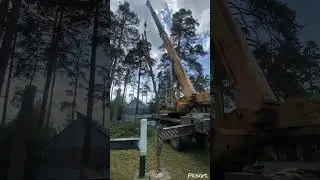 Демонтаж сосны 28метров в паре с автовышкой. Ивановец . Дерево почти упало