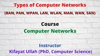 Types of Computer Networks || BAN, PAN, WPAN, LAN, WLAN, MAN, WAN, SAN