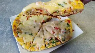 Omelet with bacon and tomatoes for breakfast. The perfect breakfast for the whole family, very ta...