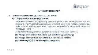 Strafrecht AT Teil 17 (Mittelbare Täterschaft)